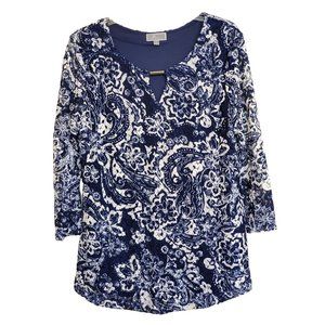 JM Collection Lace Top Navy & White Size Large